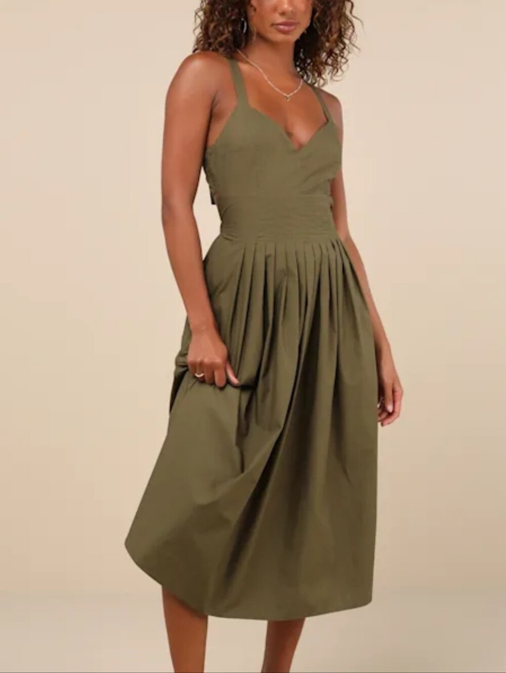 Nwot Lulus Cotton poplin fit-and-flare midi dress  olive green Size XL